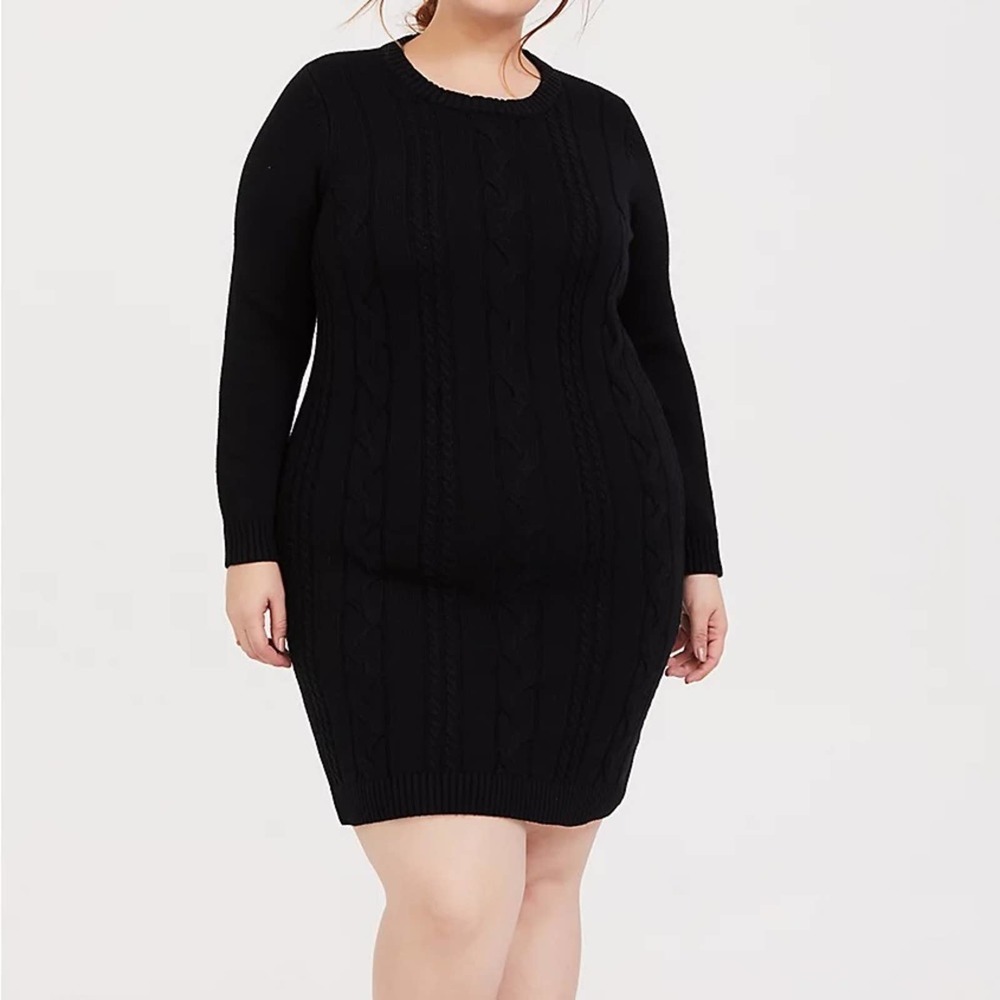 ❌SOLD Torrid Black Cable Knit Sweater Bodycon Shift Dress 2X NWT 12260163 - Picture 1 of 15
